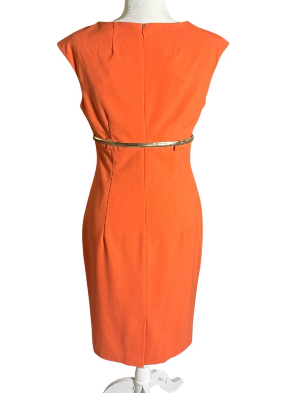 Calvin Klein Orange Midi Sheath Dress with Gold-Tone Belt - Picture 2 of 9